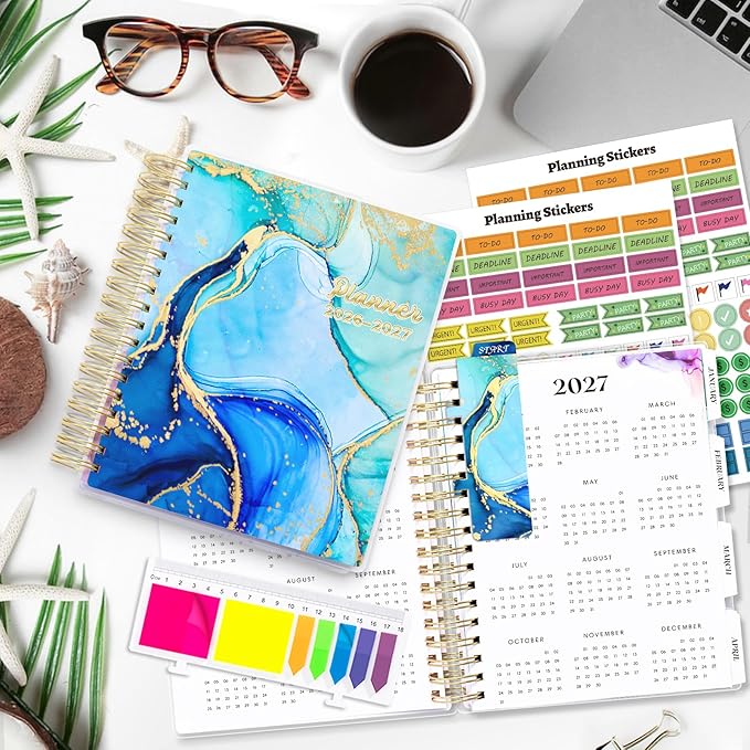 Planner 2026-2027, Large 18 Months Academic Daily Weekly Monthly Planner Yearly Agenda Jan. 2026–June. 2027, 7.9" x 9.8", Page Tabs, Separator Page, Pocket Folder, Bookmark, Stickers, Sticky Note Set
