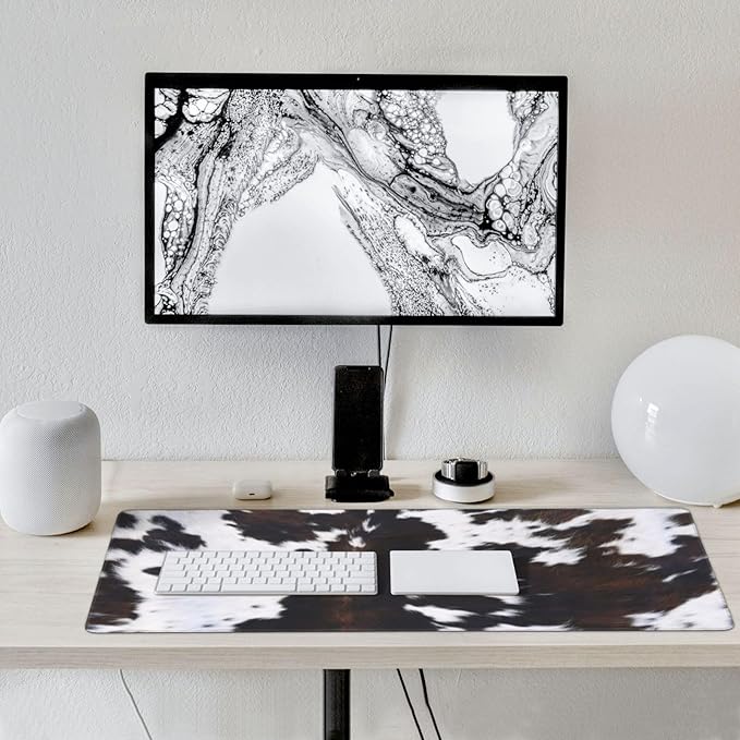 Gaming Mouse Pad, Large Non-Slip Rubber Base Mousepad, Keyboard Mouse Mat, Desk Pad with Stitched Edges,35.4x15.7inch, Brown Cowhide