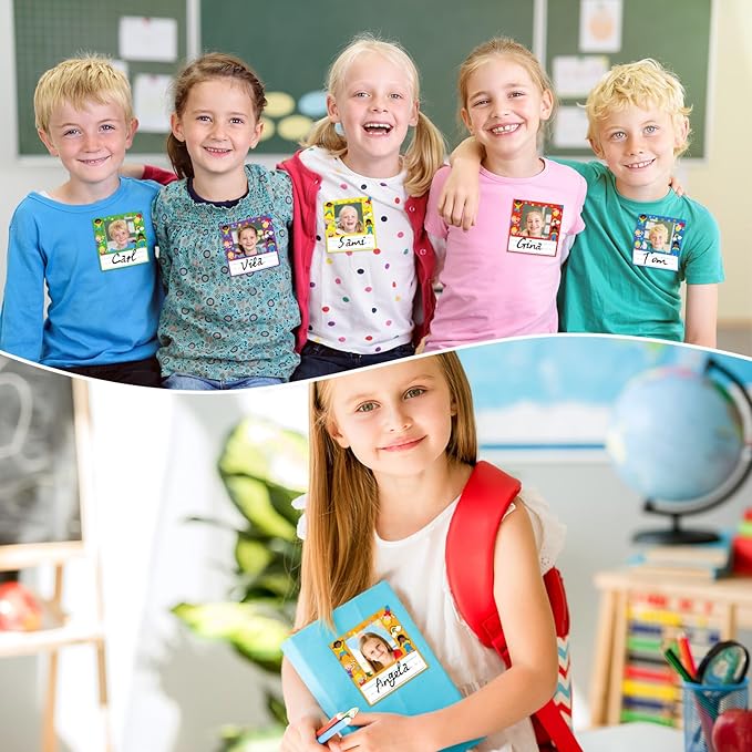 36 Pcs Kids Photo Nameplates for Desk Kids Name Tags Labels Stickers with Photo Space Self-Adhesive Labels Bulletin Board Colorful Classroom Decoration for Desk Bins Cubbies Office (Kids)