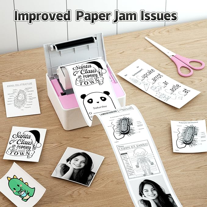 iDPRT Sticker Printer - Mini Portable Printer Bluetooth Thermal Label Printer with 1 Roll Sticker Paper, Inkless Sticker Maker Machine Pocket Instant Print for Study Notes, Pictures, DIY, Pink
