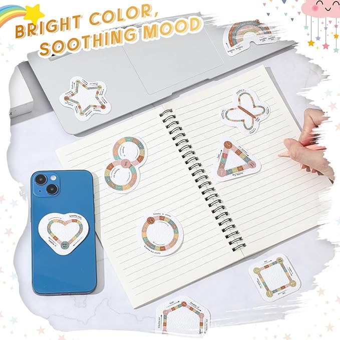 36 Pcs Anxiety Sensory Stickers Strips Adhesive Textured Mental Health Calm Stickers Mindfulness Fidget Decals Stress Anxiety Relief Items for Therapy Office Desk (Brown Breathe)