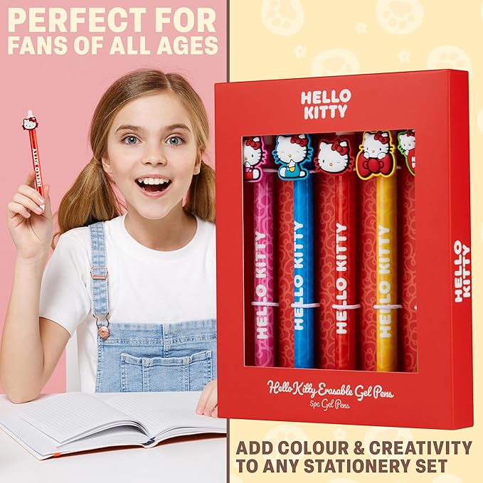 Get Trend Hello Kitty 5pcs Erasable Gel Ink Pens Cute Writing Pens for Kids Fun Stationery Set Kawaii Journaling Supplies Gift Set Cool Pen Gifts for Kids (Hello Kitty)