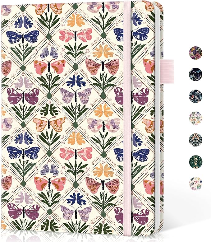 Lined Journal Notebook for Women & Men, Hardcover Leather Journal for writing, A5 College Ruled Notebook for Work & Note Taking, Perfect for Office School Home Supplies, 160 Pages, Butterfly Patchwork