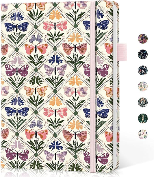 Lined Journal Notebook for Women & Men, Hardcover Leather Journal for writing, A5 College Ruled Notebook for Work & Note Taking, Perfect for Office School Home Supplies, 160 Pages, Butterfly Patchwork