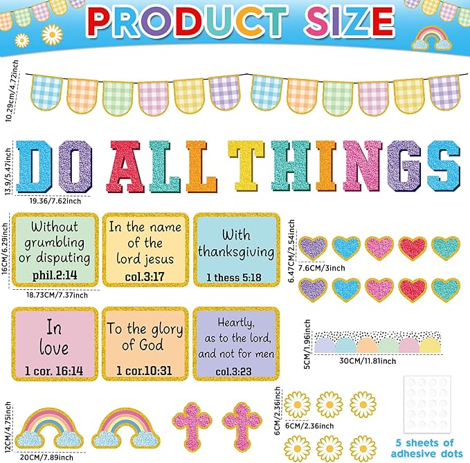 Christian Bulletin Board Decorations Jesus DO All Thing Classroom Bulletin Board Set Religious Motivational Paper Cutouts for Pastel Bible Classroom School Office Home Wall Party Decor Supplies