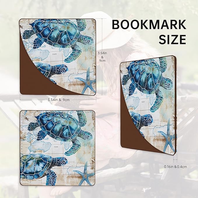 2 Pack Sea Turtle Leather Book Corner Bookmark, Durable Handmade Reading Accessories - Gifts for Readers, Women, Men, Teachers, Students 2