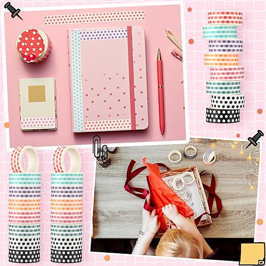 Janlaugh 24 Rolls Polka Dot Washi Tape Valentine's Day Easter Gifts Colorful Polka Dot Washi Stickers Bulk for Crafting Gift Journals Planners Scrapbooking Gift Wrapping DIY Crafts Favors