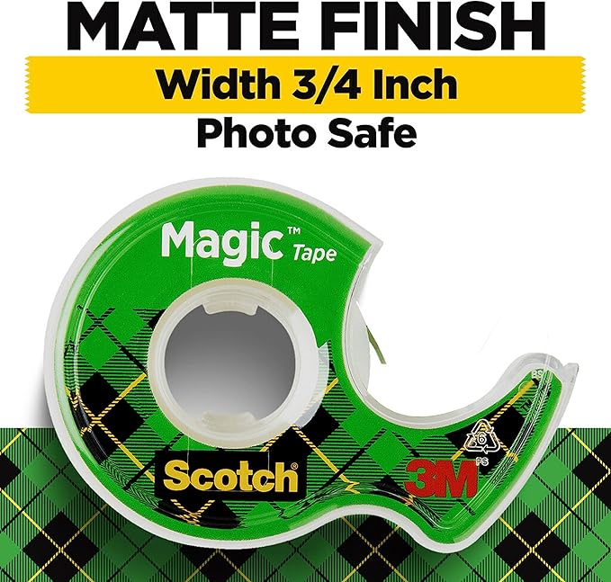 Scotch Magic Tape, Invisible, Home Office Supplies and Back to School Supplies for College and Classrooms, 4 Rolls with 4 Dispensers