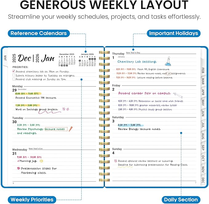 2026 Planner, Weekly and Monthly Calender Planner, Jan 2026 to Dec 2026, Hardcover 2026 Calendar Book with Tabs & Inner Pocket, Office Home School Supplies for Women & Men - A4 (8.5" x 11"), Azure Blue