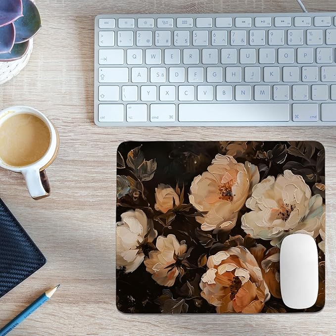 Dark Vintage Floral Mouse Pad,Spring Mouse Pads,Botanical Desk Mat,Rustic Floral Painting Desk Mat for Home Office Dorm Desktop Decor,10.2x8.3 Inch
