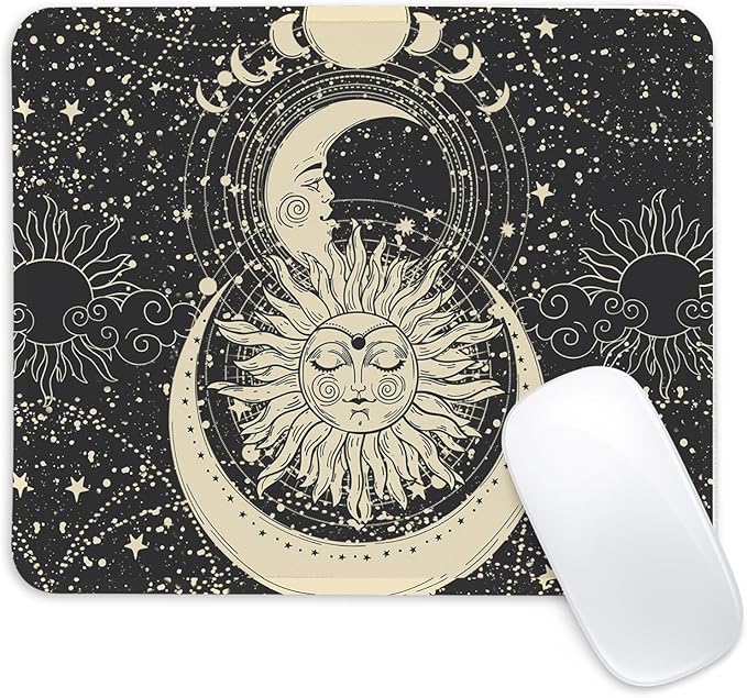 Moon and Sun Square Mouse Pad,Non-Slip Rubber Base Mouse Pad, Home Office Decoration Desktop Accessory,Laptop Mouse Pad for Office Laptops,9.4x7.8x0.12inch.