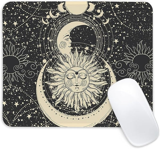 Moon and Sun Square Mouse Pad,Non-Slip Rubber Base Mouse Pad, Home Office Decoration Desktop Accessory,Laptop Mouse Pad for Office Laptops,9.4x7.8x0.12inch.