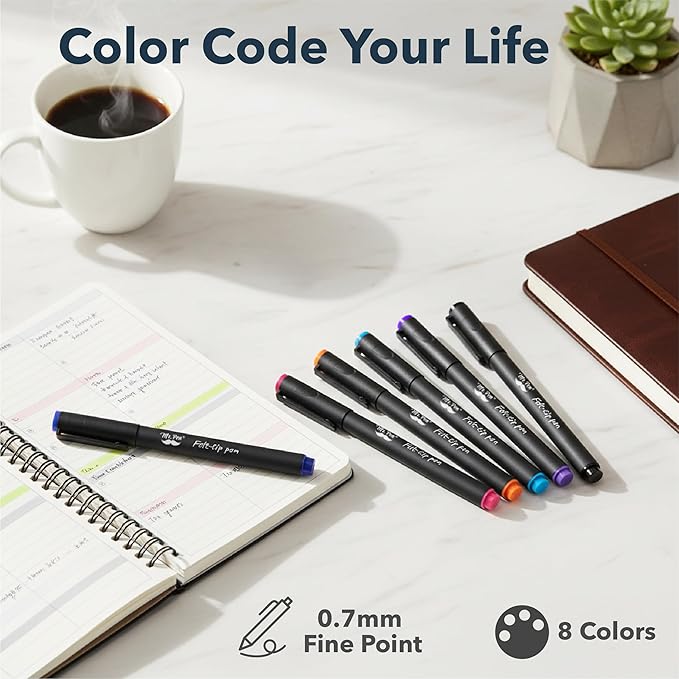 Mr. Pen- Felt Tip Pens, Assorted Colors, 8 Pack, 0.7mm, Bible Journaling Pens, Fine Felt Tip Pens Fine Point, Journaling, Note Taking, Fast Dry, Writing