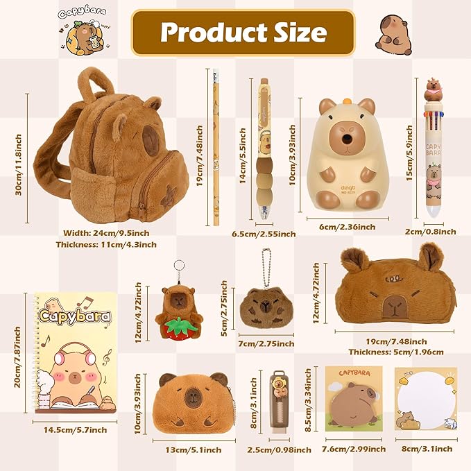 28Pcs Cute Capybara Gifts with Capybara Animals and Stationery set for Birthdays Gifts Back to School Classroom Rewards for Womens or Others.
