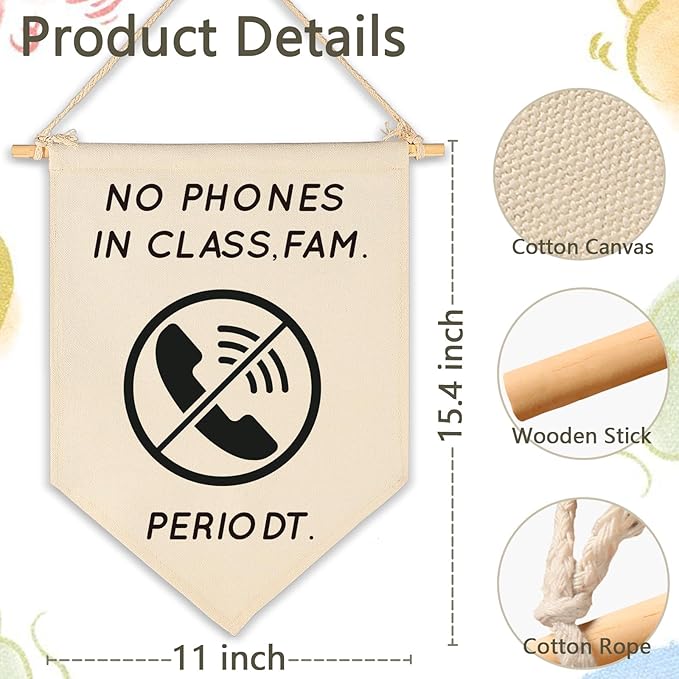No Phones in Class Funny Classroom Rules Banner-Teacher Gift-Slang-Middle High School Classroom Wall Decor-Canvas Hanging Pennant Flag Banner Wall Sign Decor