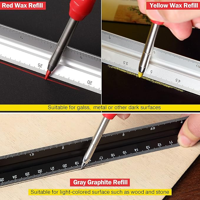 Hiboom 24 Pieces 2.8mm HB Refill for Carpenter Pencil, Study Long Lasting Pencil for Mechanical Woodworking Construction(24 Piece,Gray,Yellow,Red)