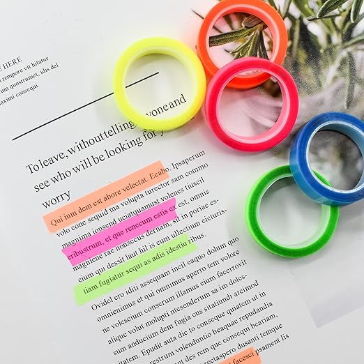 VANRA 5 Rolls Highlighter Tape Transparent Marking Sticker Removable Fluorescent Colored Tags for Reading Class, 16 ft Per Roll