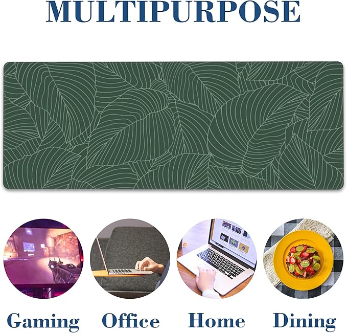 Large Mouse Pad Green Tropical Leaves Extended Gaming Mousepad Waterproof Desk Pad with Non-Slip Base and Stitched Edge Keyboard Pad XL 11.8 x 31.5 Inch Mouse Mat for Home Office Desk Decor