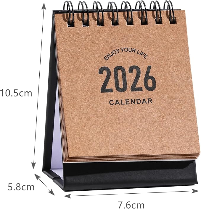 Mini Desk Calendar 2026-2027- Small Desktop Calendar January 2026 to June 2027, Mini Daily Schedule Thick Paper Twin-Wire Binding with Stickers for Home Office School (Kraft paper color)