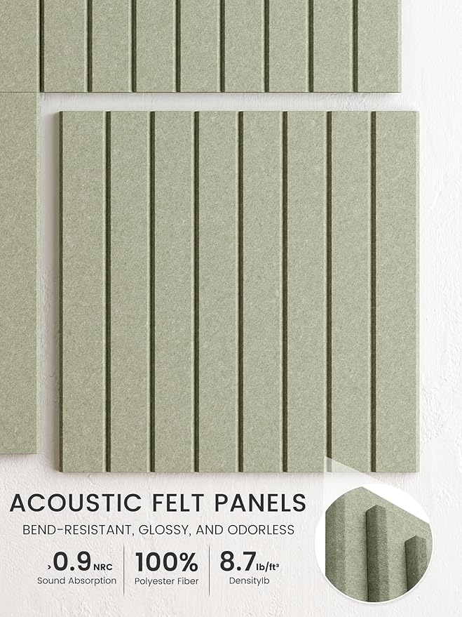 Bumusty Large Cork Board Alternative-36 x 24" Felt Bulletin Board Tiles, with 30 Pushpins, 40 Adhesive Tabs, 6-Pack Slat Wall Paneling, Cork Boards for Office Push Pin Board Felt Board-Sage
