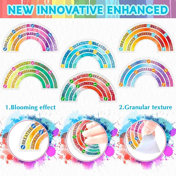 36 Pcs Sensory Strips Infinity Rainbow Anxiety Mindfulness Stickers Adults Stress Breathing Stickers Fidget Adhesives Rough Textured Tape for Classroom Desk Office Computer(Watercolor)