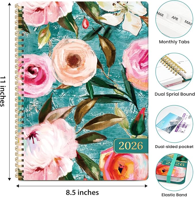 2026 Planner, Weekly and Monthly Calendar Planner Book, January 2026 - December 2026, Hardcover Spiral Planner with Monthly Tabs, Notes Pages, Perfect for Women & Men, A4 (8.5" x 11") - Oil