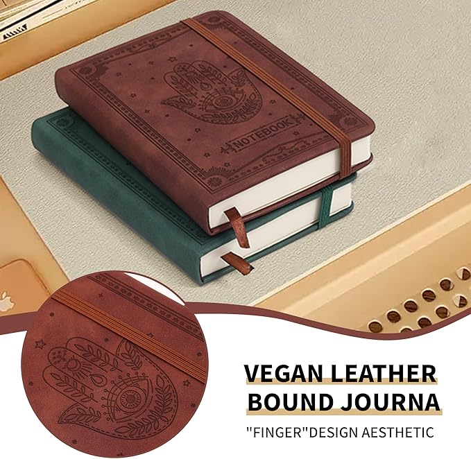 Inner Pocket Notebook Lined Journal 4X 6 Hardcover Leather Notebook 288 PAGE Finger Aesthetic Bound College Ruled Reading Diary Notepad For Travel Work School Office Writing Gifts -Blue