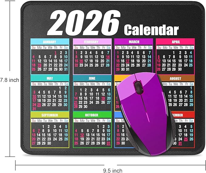 Calendar Mouse Pad with Non-Slip Rubber Base, Premium-Textured & Waterproof Mousepads with Stitched Edges, Mouse Pads for Computers, Laptop, PC, Office & Home (2026 Black)