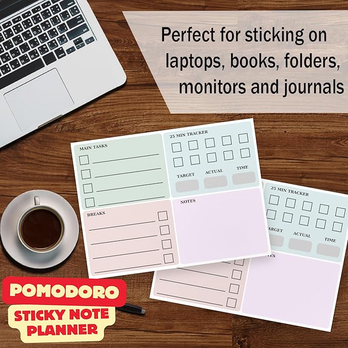 The Pomodoro Technique Planner Sticky to Do List | Addition to Pomodoro Timer | 8"x6" Productivity Goal Planning Notepad | Organization Products for Work and Study Journal