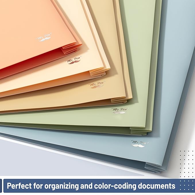 Mr. Pen- Plastic Folders with Pockets and Prong, 5 Pack, Vintage Colors, Pocket Folders, Folders with Prongs, File Folders with Fasteners, 2 Pocket Folder, Folder with Pocket