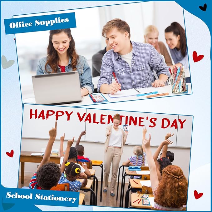 Cholemy 48 Sets Valentine Day Gifts Sets Include Motivational Ballpoint Pen with Greeting Card and Cable Ties for School Classroom Stationery Supplies Teacher Students Practical Gifts