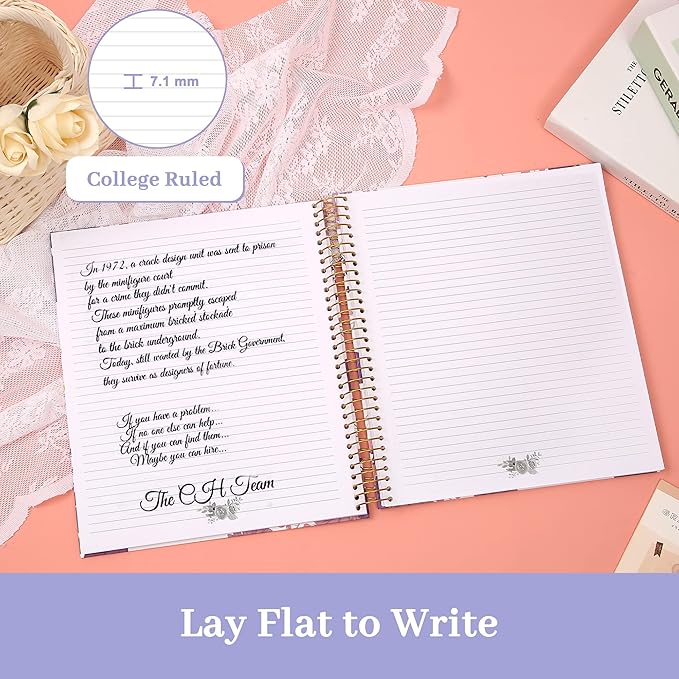 CAGIE Hardcover Spiral Journal Notebook 8.5 x 11, 200 Pages Floral Spiral Notebook with Pockets, Large Spiral Bound Notebooks for Women Girls Note Taking, Purple