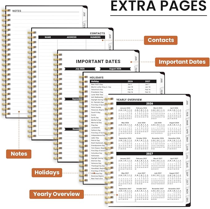 2026 Planner, Weekly and Monthly Planner for Women, Jan 2026 - Dec 2026 Pretty 2026 Calendar Planner with Monthly Tabs, Inner Pocket, Spiral Binding, Perfect for Office Home School - 6.3" x 8.5", Fluttering Night