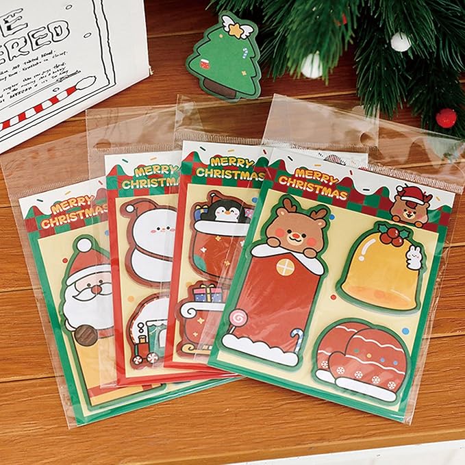 4 Pack Cute Sticky Notes Cartoon Christmas Sticky Memo Pads Kawaii Xmas Small Self-Stick Memo Note Pad Office School Supplies (Christmas)