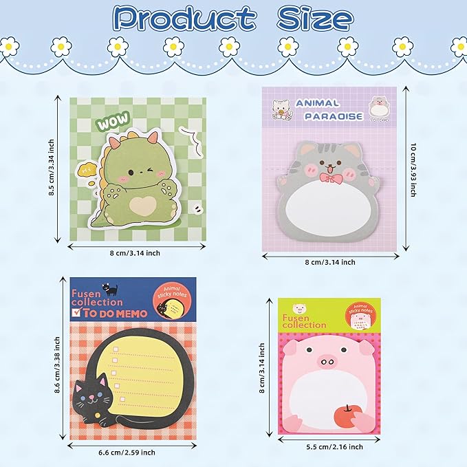 100Pcs Cute Cartoon Animal Sticky Notes Party Favors Kawaii Mini Sticky Notes for Teacher Appreciation Gift Classrooms Rewards Memo Pads Notes Page School Tab for School Office Supplies