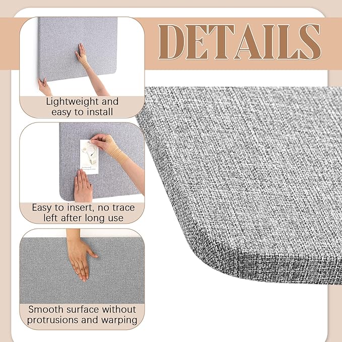 48'' x 36' Linen Fabric Bulletin Board Pinboard for Walls Display Frameless Pinboard Display Notice Memory Board for Office Walls Home Kitchen Easy to Install(Grey)