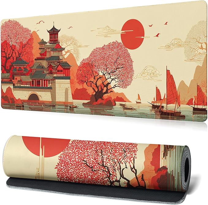 Scenery of Japan Gaming Mouse Pad Large Desk Mat Extended Keyboard Mouse Pad Anime Mousepad with Non-Slip Base and Stitched Edge Mouse Mat Desk Pad 31.5 x 11.8 Mouse Pads for Desk Home Office Gaming