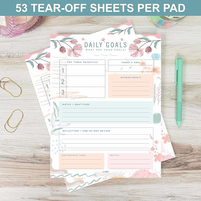 Daily Goals, Gratitude List, Planner, Do List Organiser, Personal Planner Journal, 8.25 x 11.25 Inches, 53 Pages