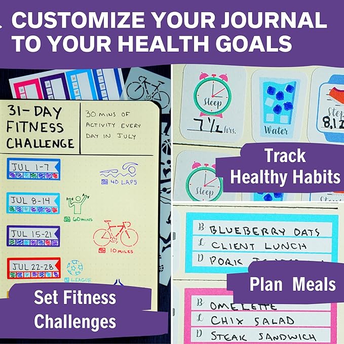 Health and Fitness Planner Stickers Set - Large Value Pack 20 Sticker Sheets - Health, Exercise, Weight Tracking and Meal Planning - Custom Design Accessories and Supplies for Bullet Dotted Journals