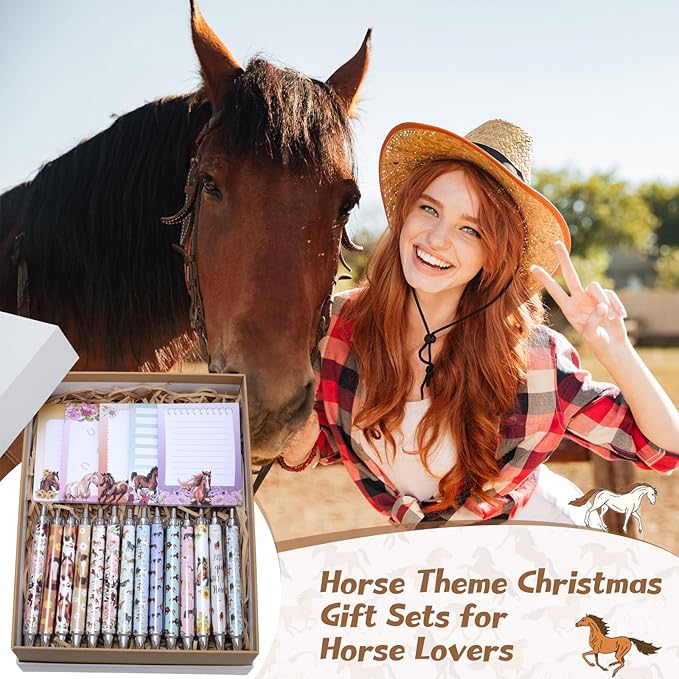 48 Pcs Horse Sticky Notes with Pens Themed Party Favors Gifts Cute Notepad Adhesive Memo Notes Black Ink Ballpoint Pen for Horse Lover Christmas Office School Students Teacher Supplies