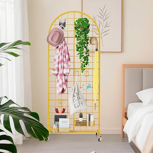 Grid Wall Panel 1PCS Display Stand 2' x 5.2' FT Gold Grid Wall Panels Movable Retail Display Racks Floorstanding Gridwall Heavy Duty with Wheel for Art Craft Photo Displays Fair Trade Show