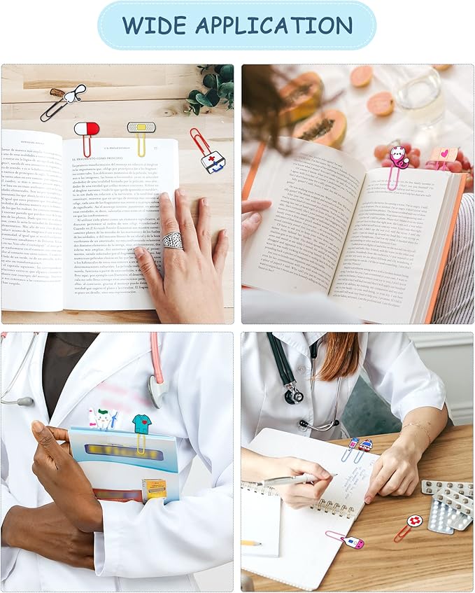 15 Pcs Cute Bookmark Paper Clips Cartoon Silicone Bookmarks with Colorful Paperclips for Girls Student Stationery Nursing Student Essentials