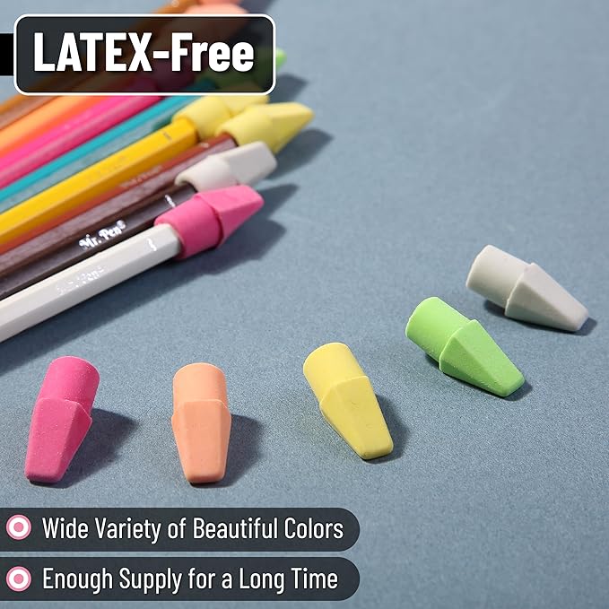 Mr. Pen- Pencil Erasers Toppers, 120 Pack, Colorful, Latex Free, No Smudge, Mr Pen Erasers for Pencils