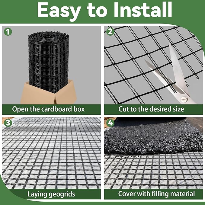 4ft x 50ft Fiberglass Geogrid for Retaining Walls, Bi-Directional 30kN Tensile Strength Geo Grid, 0.8" Mesh Soil Stabilization Fabric for Retaining Walls Up to 6 ft, Driveways & Ground Reinforcement
