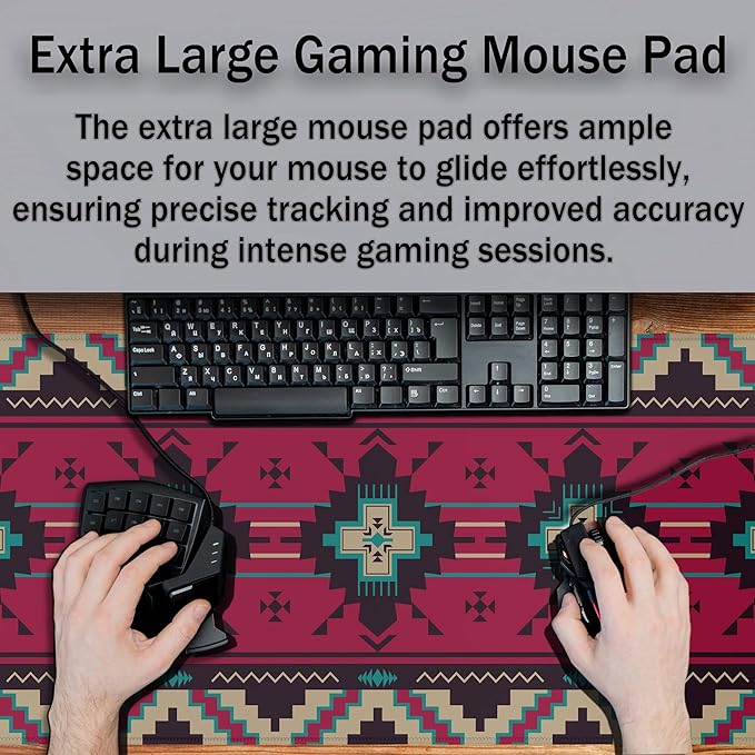Computer Desk Mat Pink Mouse Pad, Gaming Mousepad Big Game Mat, Desktop Pad Waterproof Non-Slip Rubber Base Waterproof with Stitched Edges, 35.4" X 15.7" for Work/Game/Office/Home Southwest