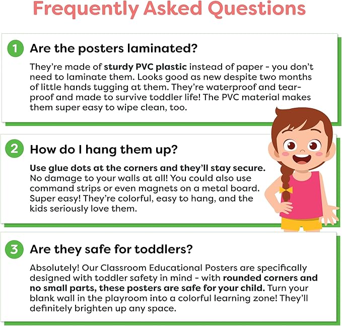 Classroom Educational Posters - 20pcs 16” x 11” - Teacher Classroom Must Haves Supplies Essentials - ABC Alphabet Poster School Supplies - Elementary Kindergarten Preschool Learning Activities