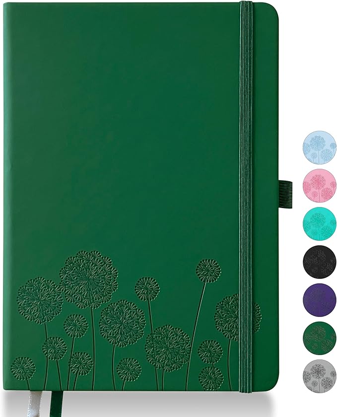 Notebook Journal for Women,A5 Hardcover Leather Journaling Notebooks for Work,200 Pages Travel Journal for Women Men with Pen Holder and Ribbon,5.78"×8.34"(Green)