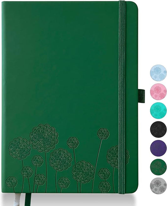 Notebook Journal for Women,A5 Hardcover Leather Journaling Notebooks for Work,200 Pages Travel Journal for Women Men with Pen Holder and Ribbon,5.78"×8.34"(Green)