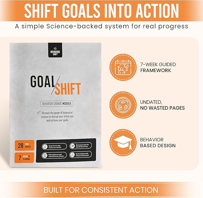 The Behavior Shift Goal Shift Planner - Undated Goal Setting tool & Life Planner - Productivity journal & Workbook with Checklist - 7 Week Self Improvement & Weekly Progress Tracker