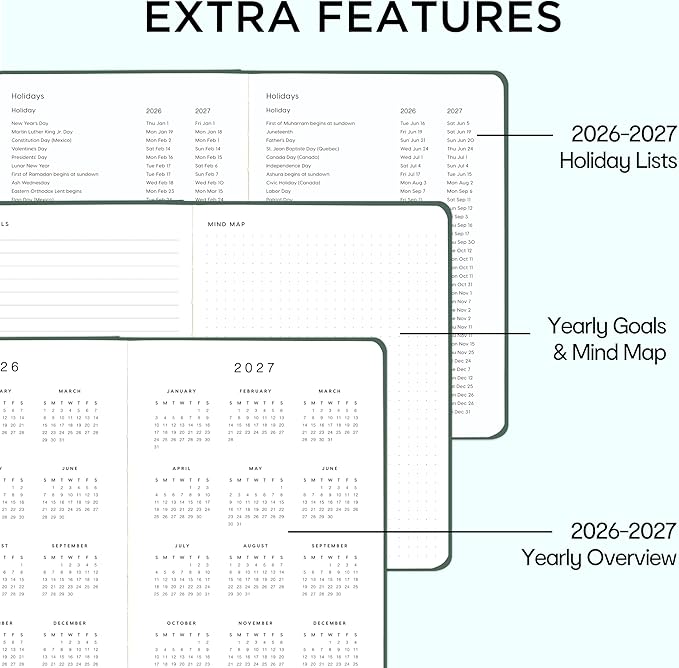 And Per Se Undated Planner – A5 Weekly & Monthly Goal Planner for 72 Weeks (1.5 Years) – Hardcover with Monthly Tab Stickers, Back Pocket & Habit Tracking (Celestial Green)